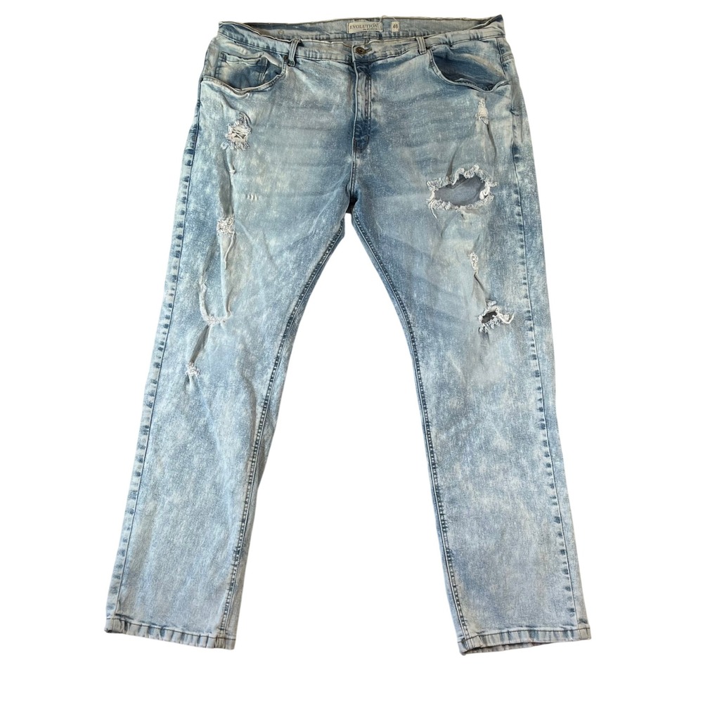 Evolution In Design Jeans Mens 46x32 Acid Wash Distressed Straight Leg Blue